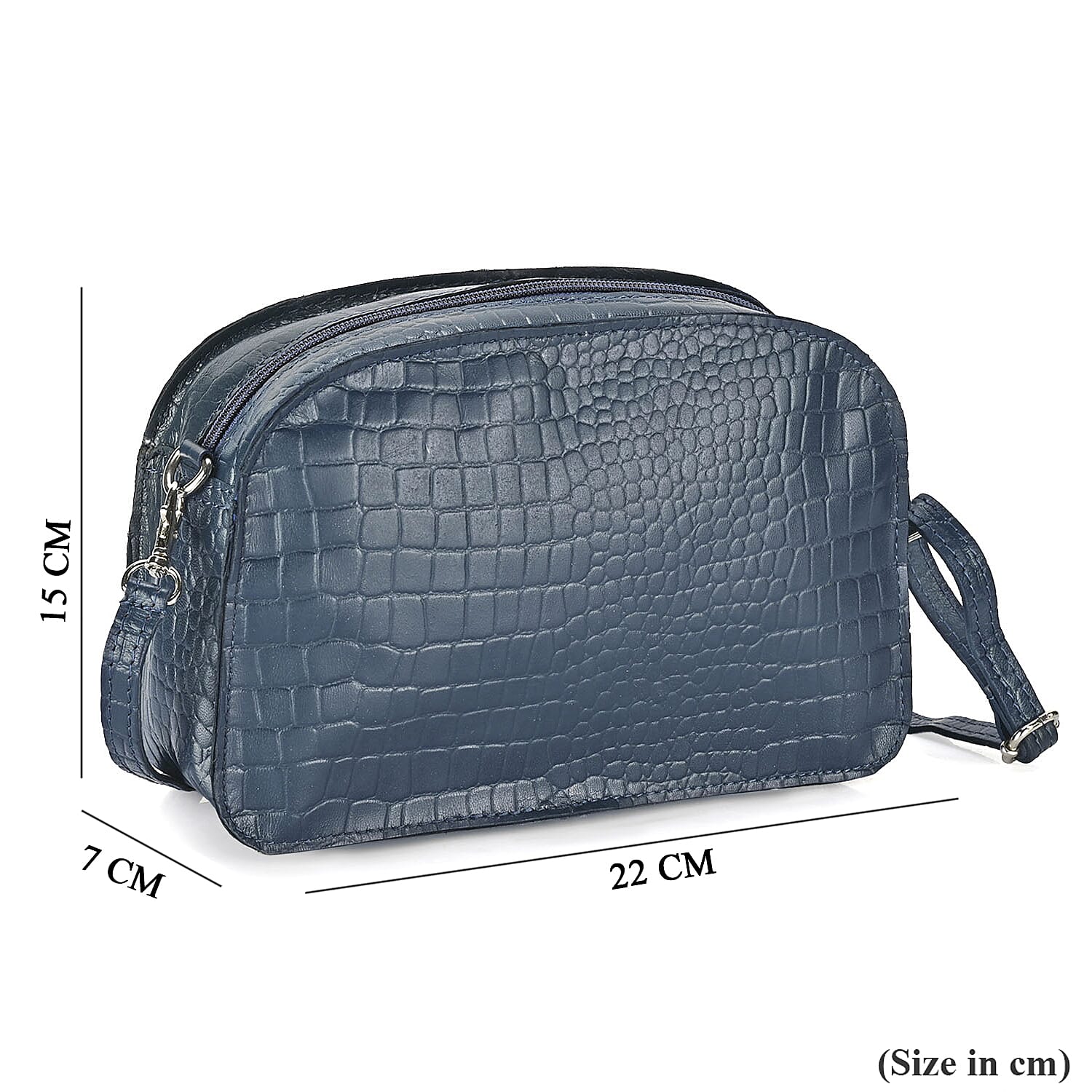 Valliserie 100% Genuine Leather Croco Pattern Crossbody Sling Bag - Navy