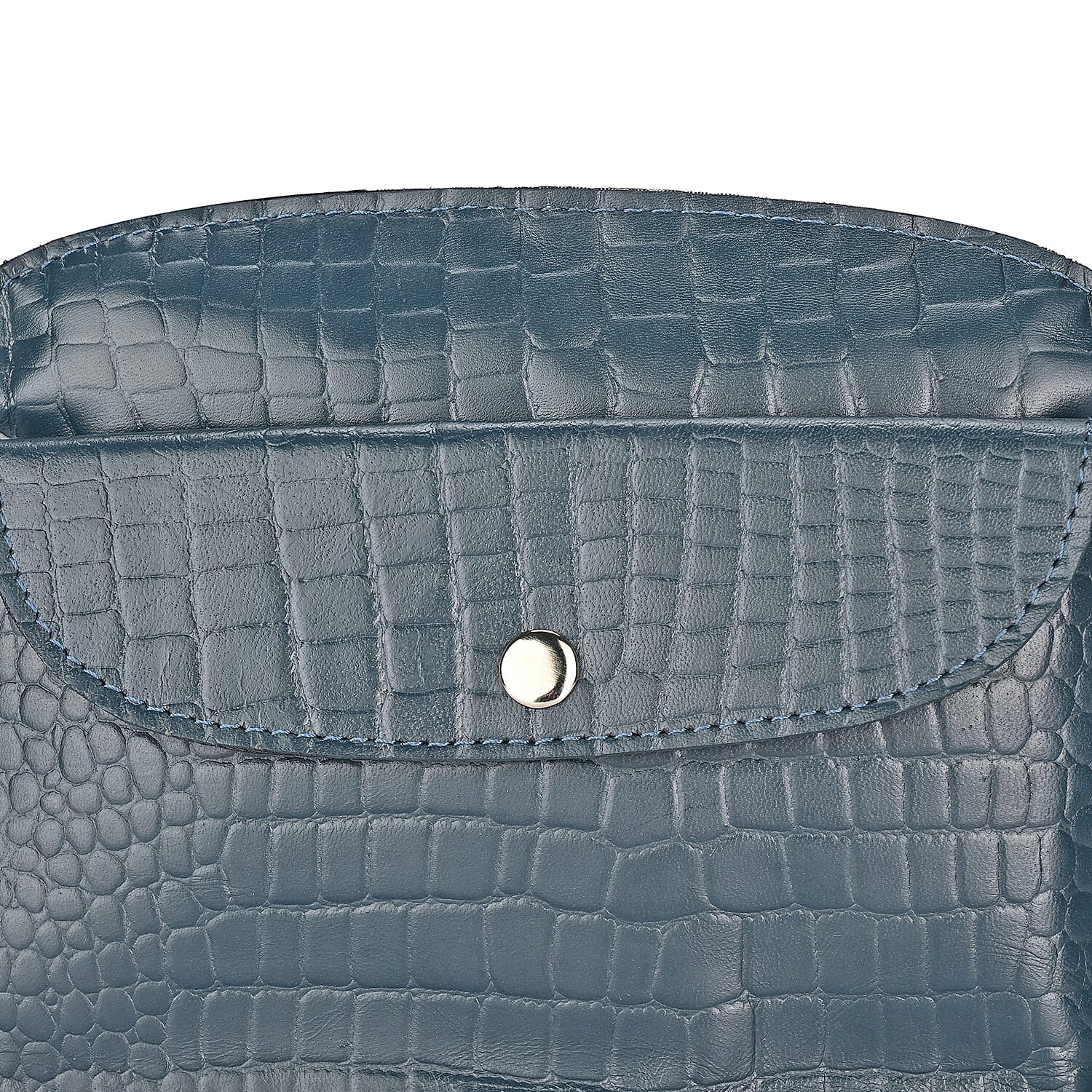 Valliserie 100% Genuine Leather Croco Pattern Crossbody Sling Bag - Navy