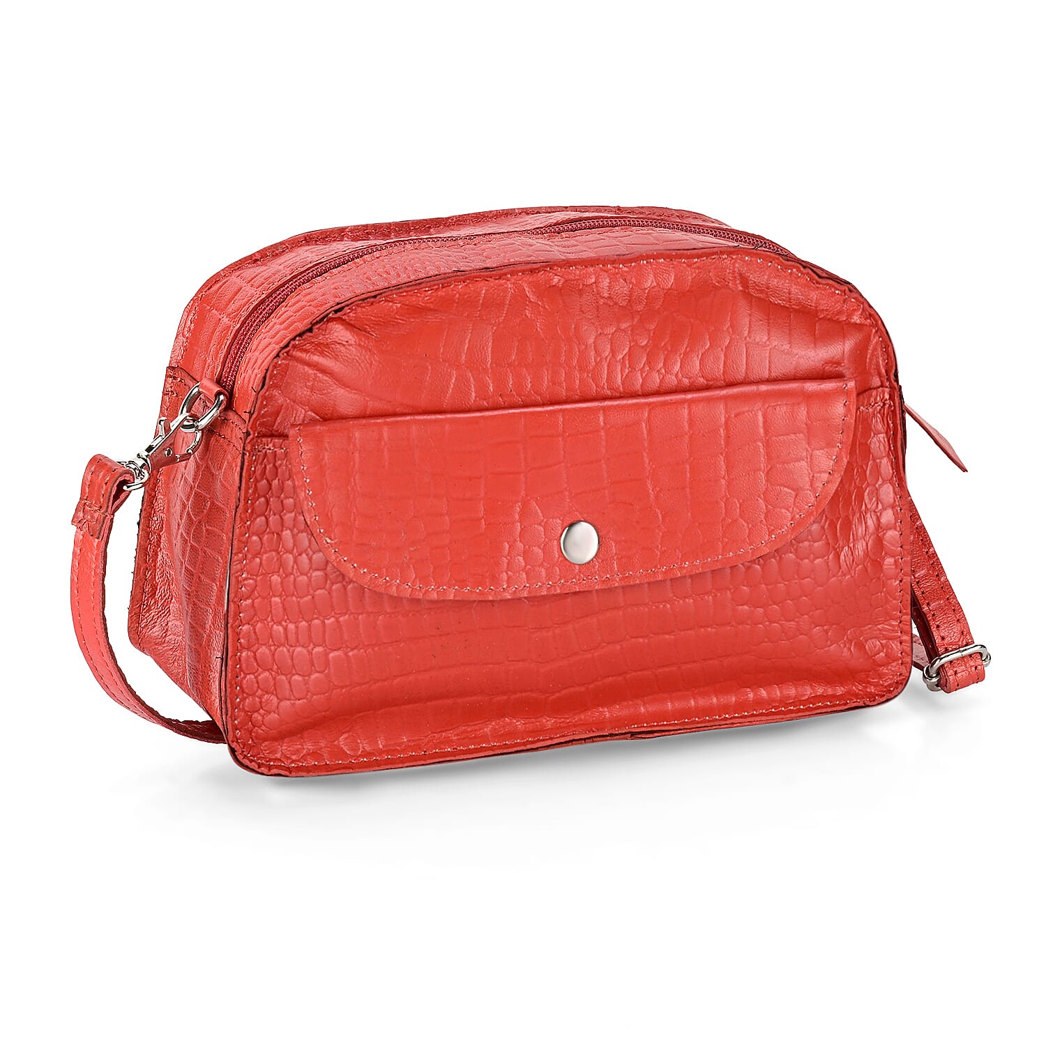 Valliserie 100% Genuine Leather Croco Pattern Crossbody Sling Bag - Red