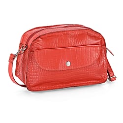 Valliserie 100% Genuine Leather Croco Pattern Crossbody Sling Bag - Red