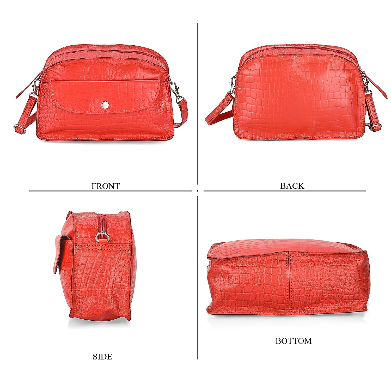 Valliserie 100% Genuine Leather Croco Pattern Crossbody Sling Bag - Red