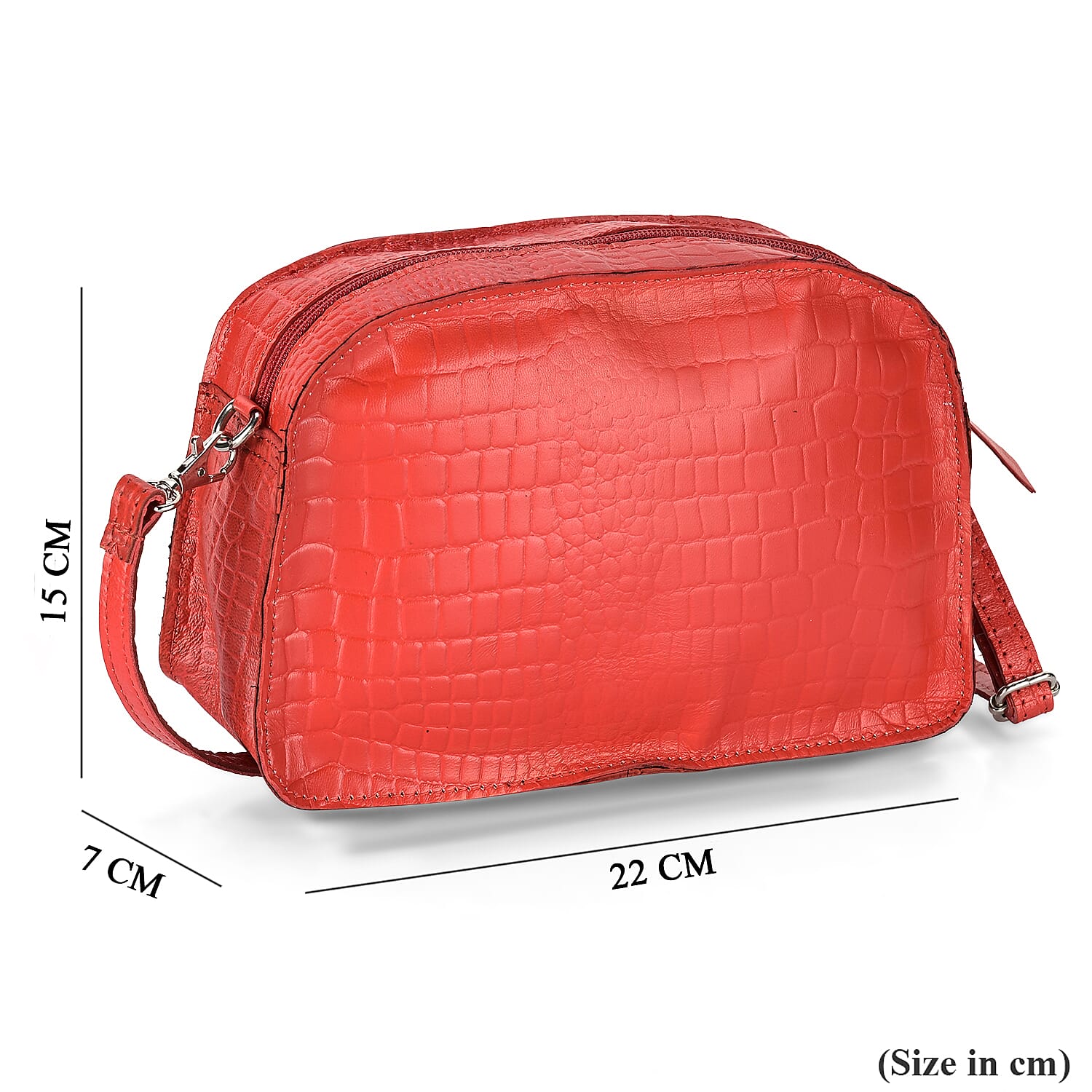 Valliserie 100% Genuine Leather Croco Pattern Crossbody Sling Bag - Red