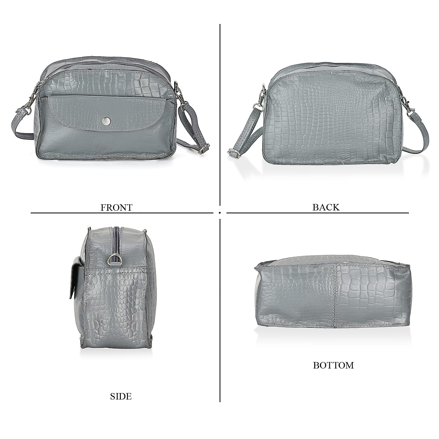 Valliserie 100% Genuine Leather Croco Pattern Crossbody Sling Bag - Grey