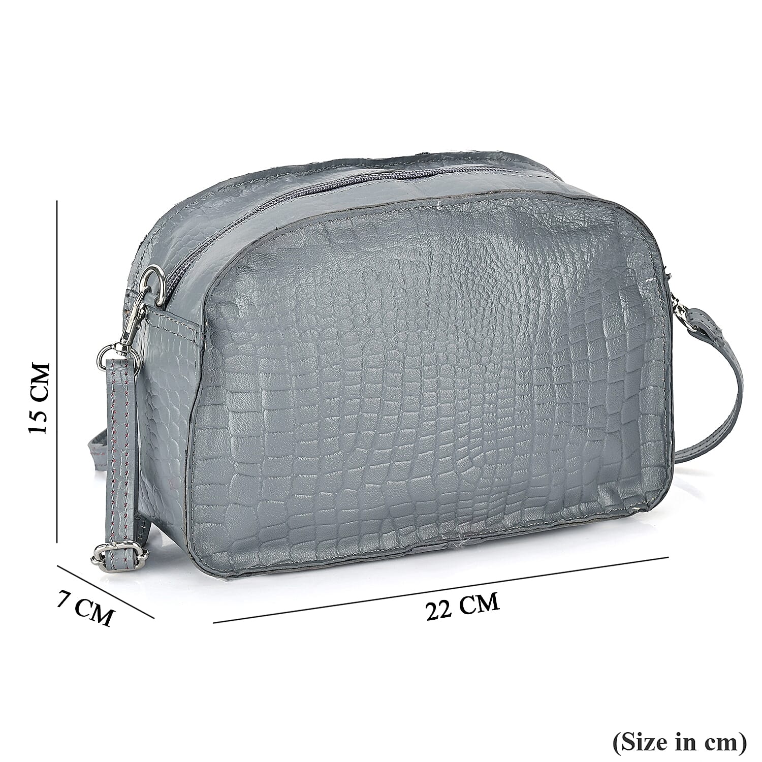 Valliserie 100% Genuine Leather Croco Pattern Crossbody Sling Bag - Grey