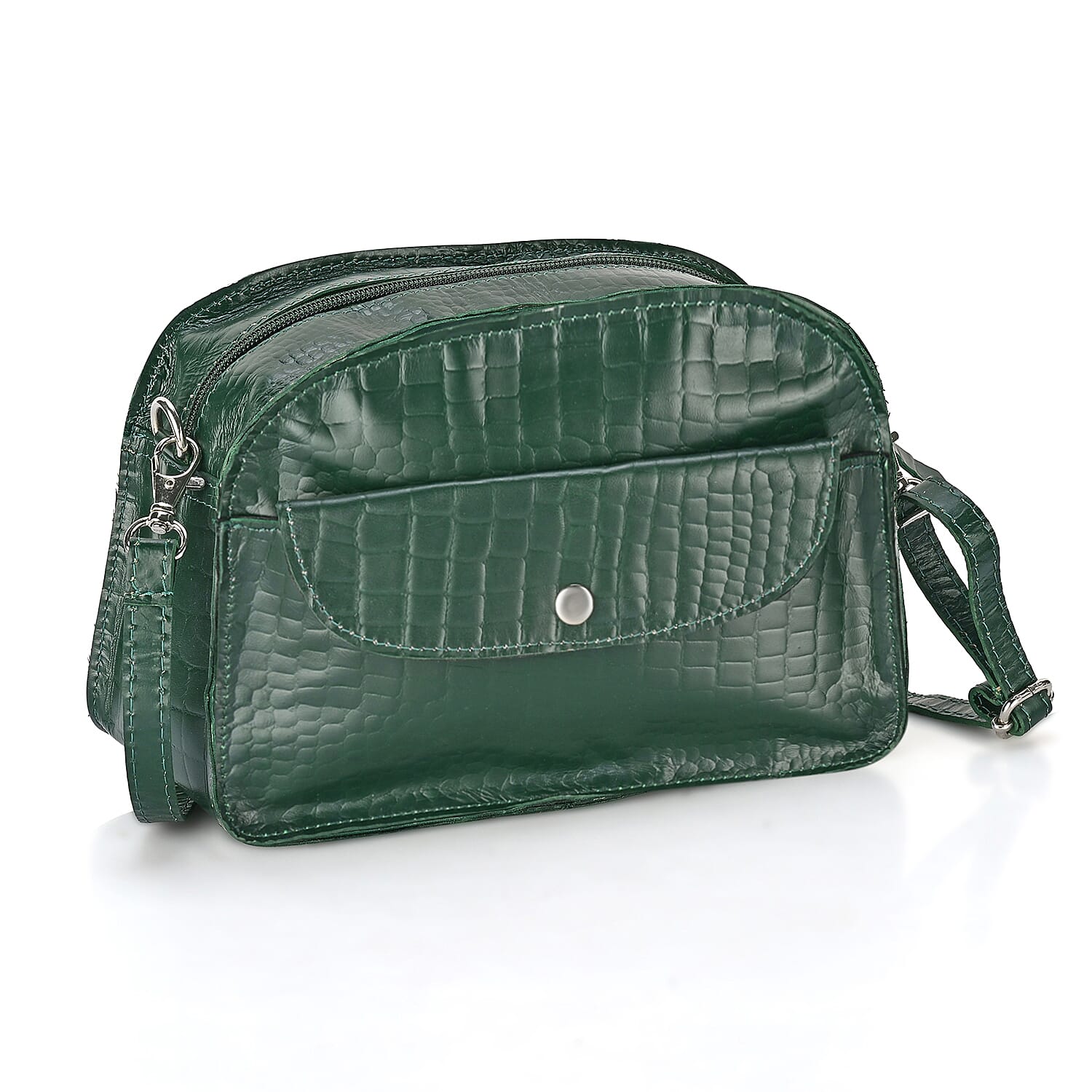 Valliserie 100% Genuine Leather Croco Pattern Crossbody Sling Bag - Green