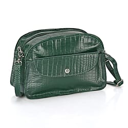 Valliserie 100% Genuine Leather Croco Pattern Crossbody Sling Bag - Black