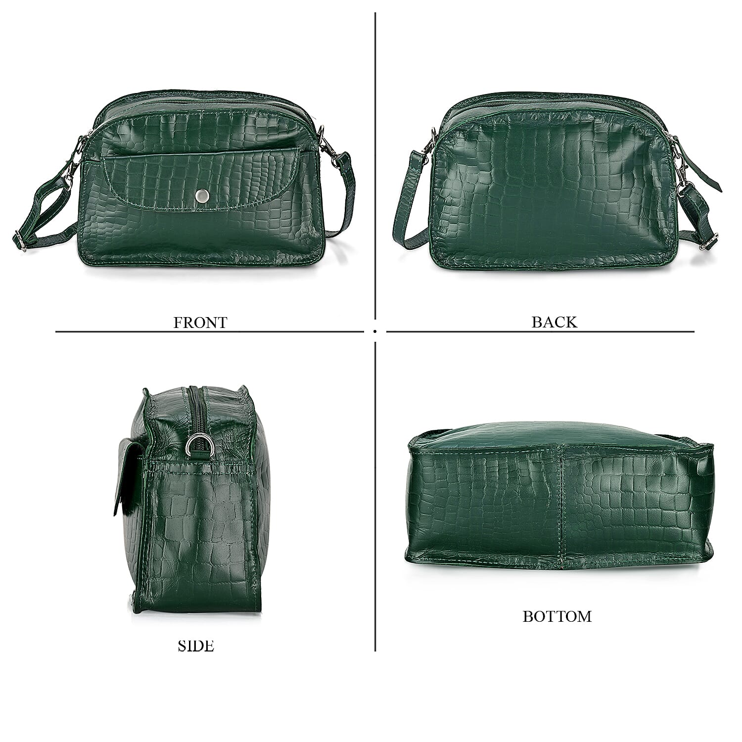 Valliserie 100% Genuine Leather Croco Pattern Crossbody Sling Bag - Green