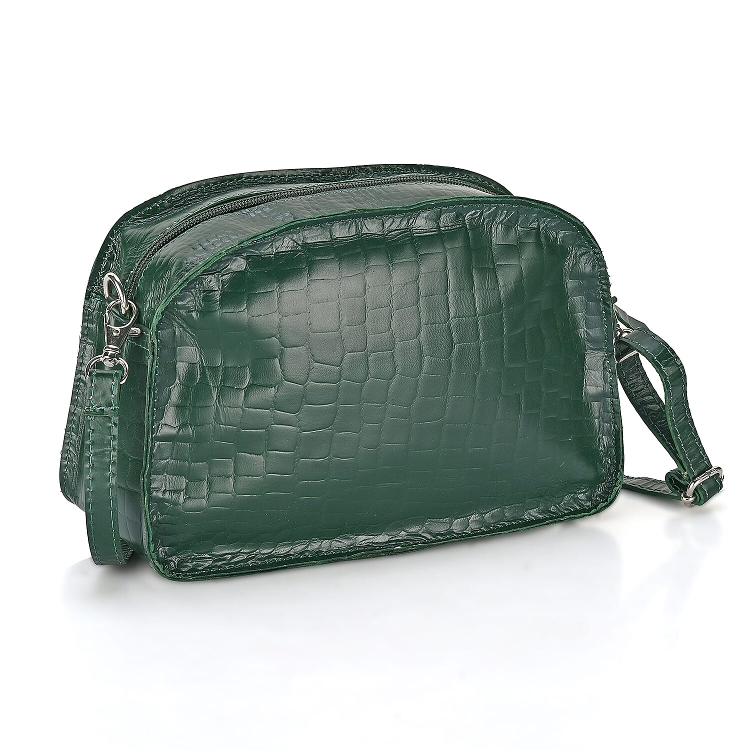 Valliserie 100% Genuine Leather Croco Pattern Crossbody Sling Bag - Green