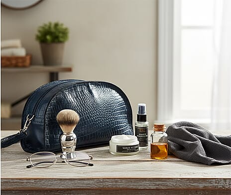 Valissiere Croc Embossed Genuine Leather Crossbody Sling Bag With Front Zip Pocket - Navy