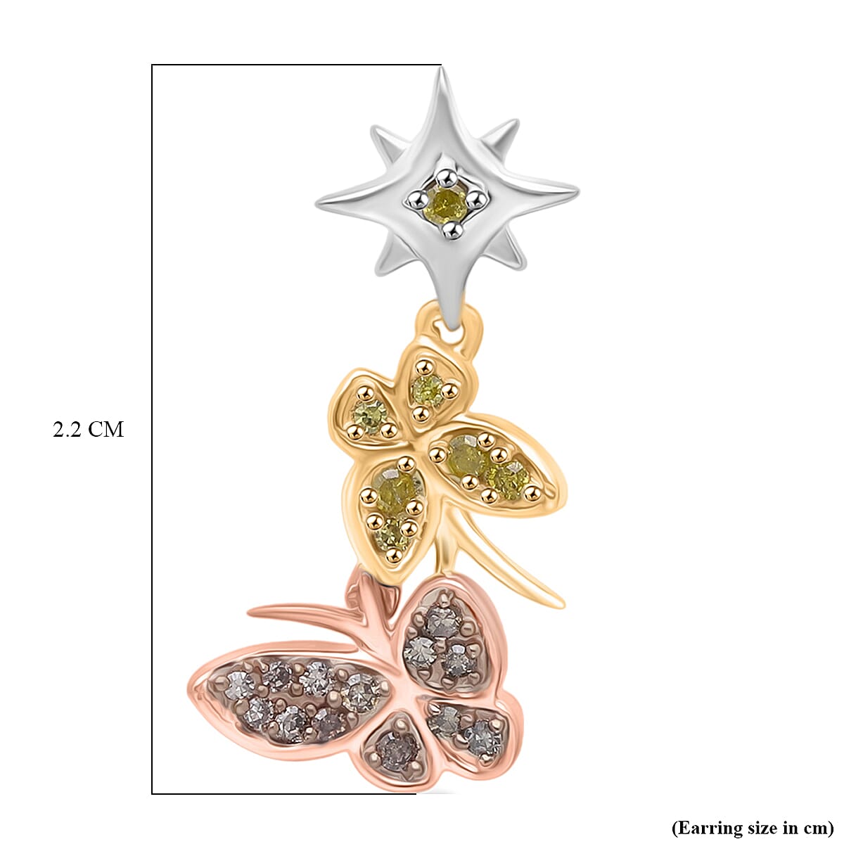 GP - Italian Garden Collection Champagne Diamond (SI-CP), Kanchanaburi Blue Sapphire & Yellow Diamond Earring with Push Back in Tri Colour Plated Sterling Silver 0.31 Ct.