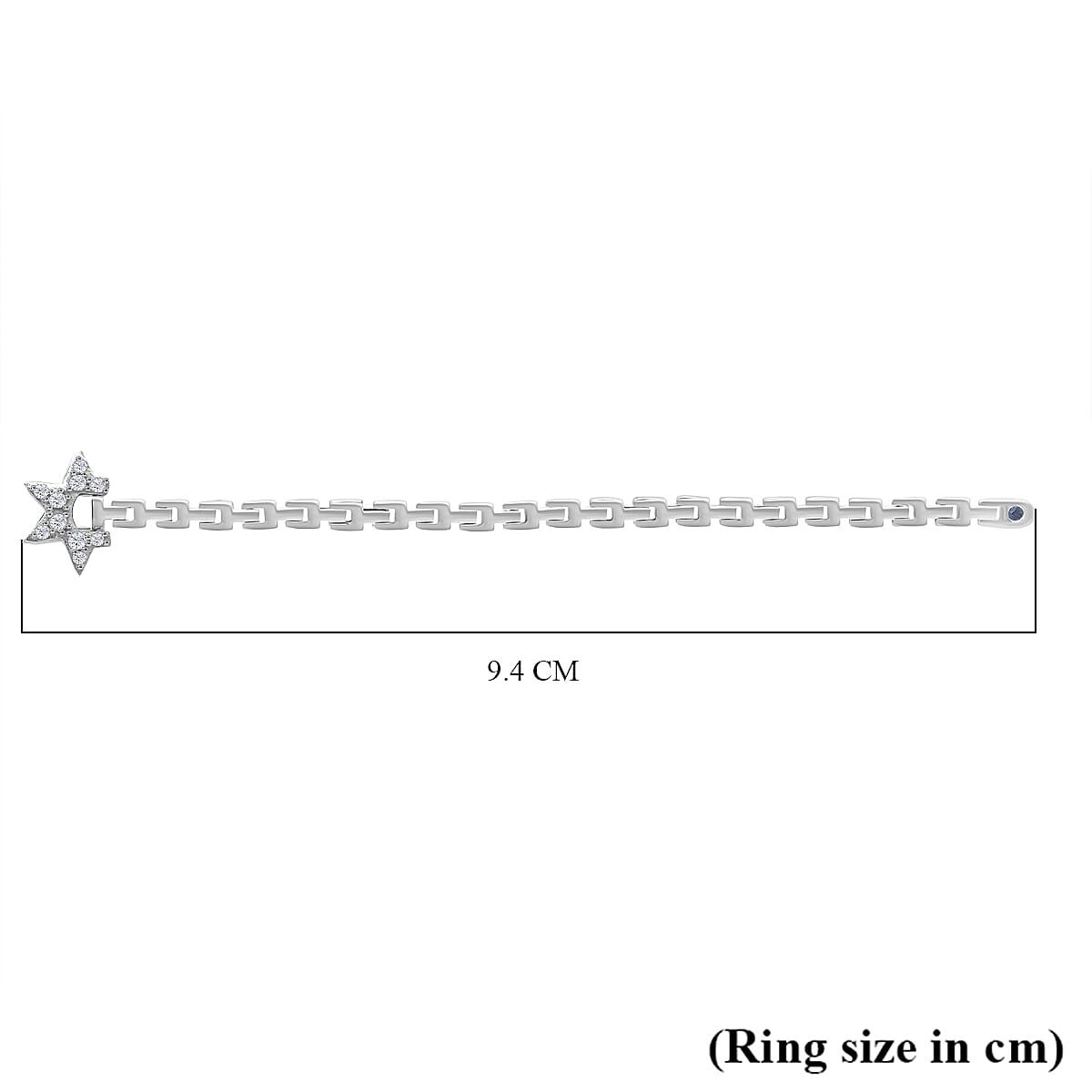 GP Celestial Dream Collection - White Diamond (S-C-P-F1) & Kanchanaburi Blue Sapphire Adjustable Ring (Size Adjustable Belt with Fancy PIN Lock) in Rhodium Overlay Sterling Silver 0.13 Ct.