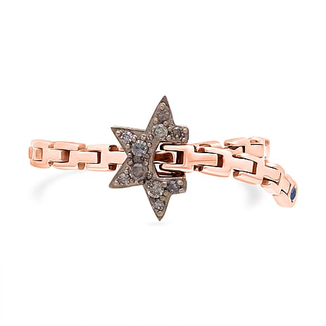 GP Celestial Dream Collection - Champagne Diamond, Kanchanaburi Blue Sapphire Adjustable Ring (Size Adjustable Belt with Fancy PIN Lock) in 18K Vermeil Rose Gold Plated Sterling Silver 0.13 Ct.