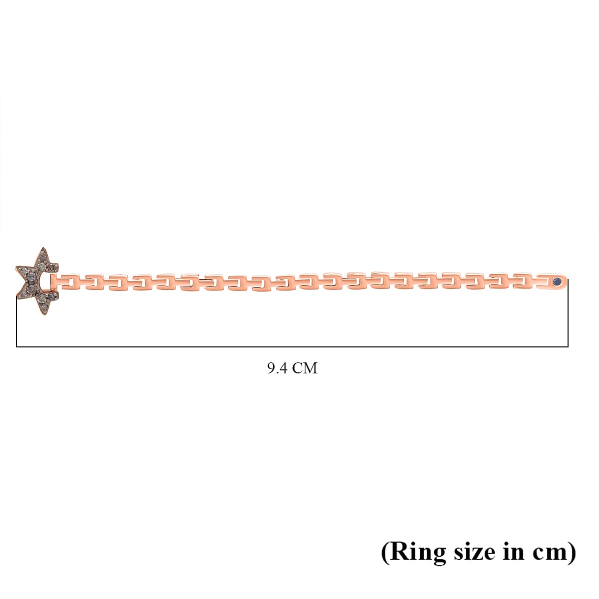 GP Celestial Dream Collection - Champagne Diamond, Kanchanaburi Blue Sapphire Adjustable Ring (Size Adjustable Belt with Fancy PIN Lock) in 18K Vermeil Rose Gold Plated Sterling Silver 0.13 Ct.