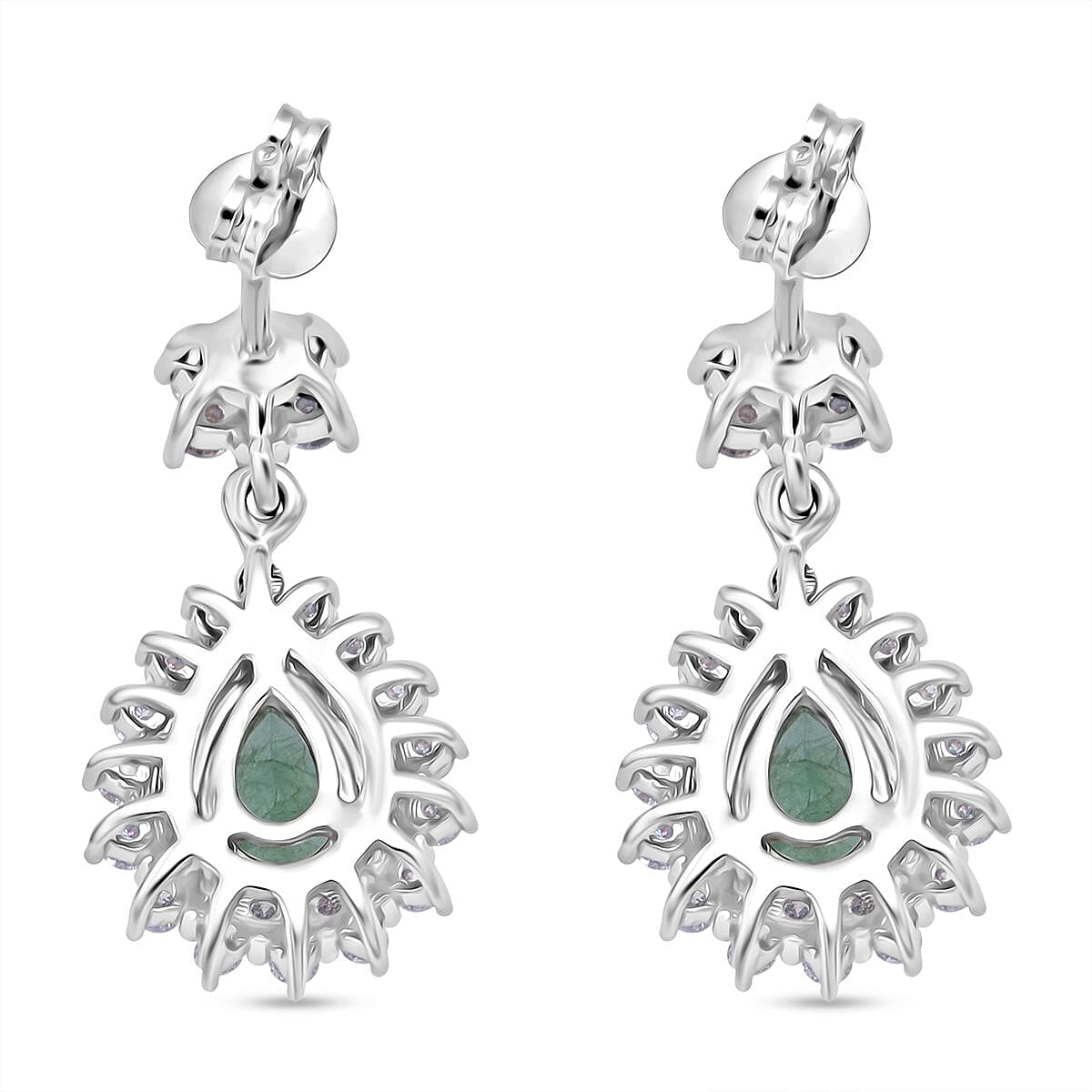 D'Joy Emerald & Moissanite Earring in Rhodium Overlay Sterling Silver 2.33 Ct.