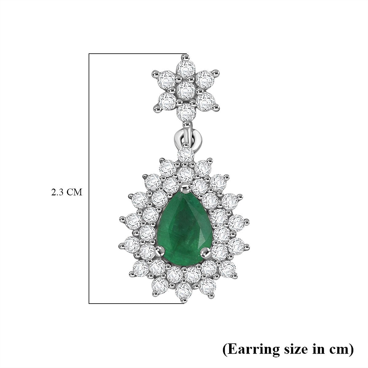D'Joy Emerald & Moissanite Earring in Rhodium Overlay Sterling Silver 2.33 Ct.