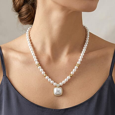 TJC 20th Birthday Special - White Mother Of Pearl & White Cubic Zirconia Necklace (Size - 20.5-2 EXT)