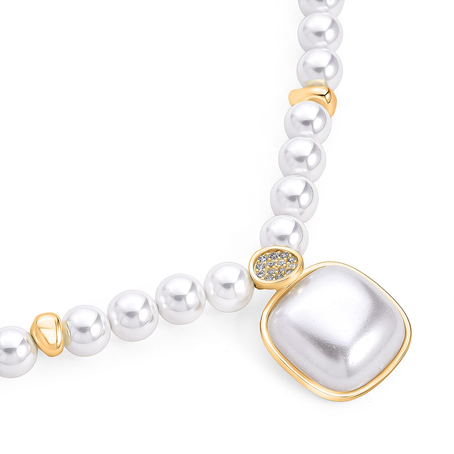 White Shell Pearl & White Cubic Zirconia Necklace (Size - 20.5-2 EXT)