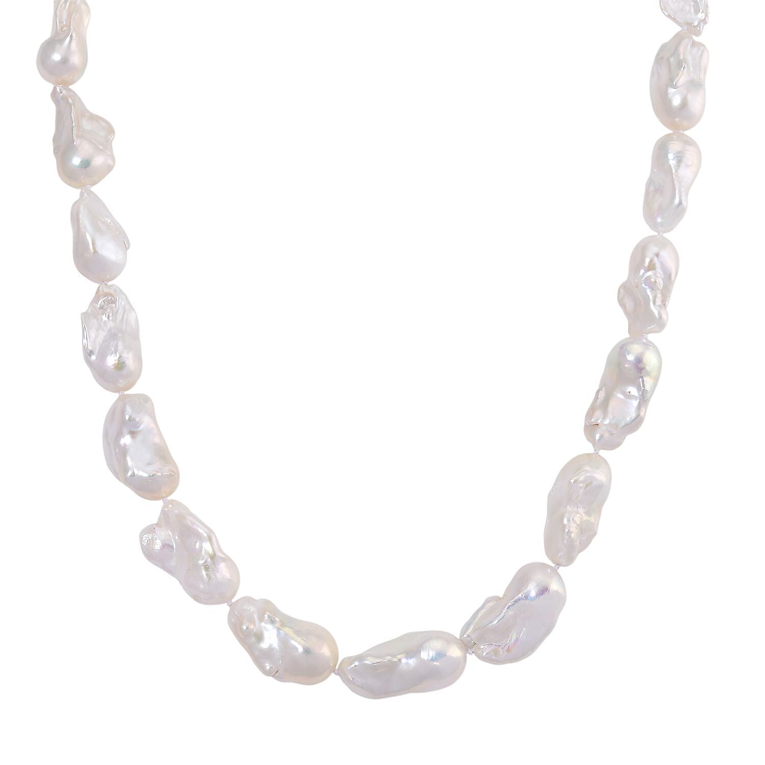 D'Joy White Baroque Pearl Beads Necklace (Size - 20) with Magnetic Claps in Sterling Silver 570.00 Ct.