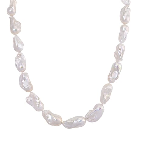 D'Joy White Baroque Pearl Beads Necklace (Size - 20) with Magnetic Claps in Sterling Silver 570.00 Ct.