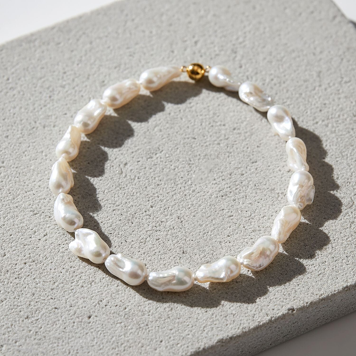 D'Joy White Baroque Pearl Beads Necklace (Size - 20) with Magnetic Claps in Sterling Silver 570.00 Ct.