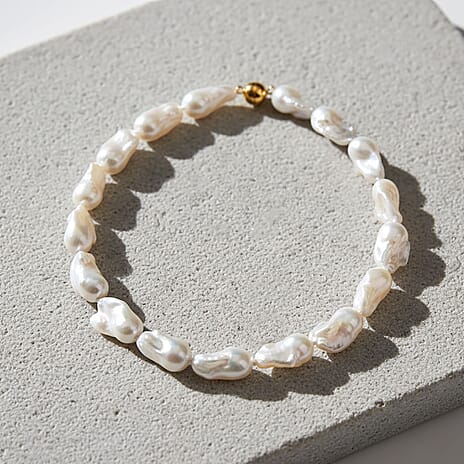 D'Joy AAA White Baroque Pearl Beads Necklace (Size - 20) with Magnetic Claps in Sterling Silver 570.00 Ct.