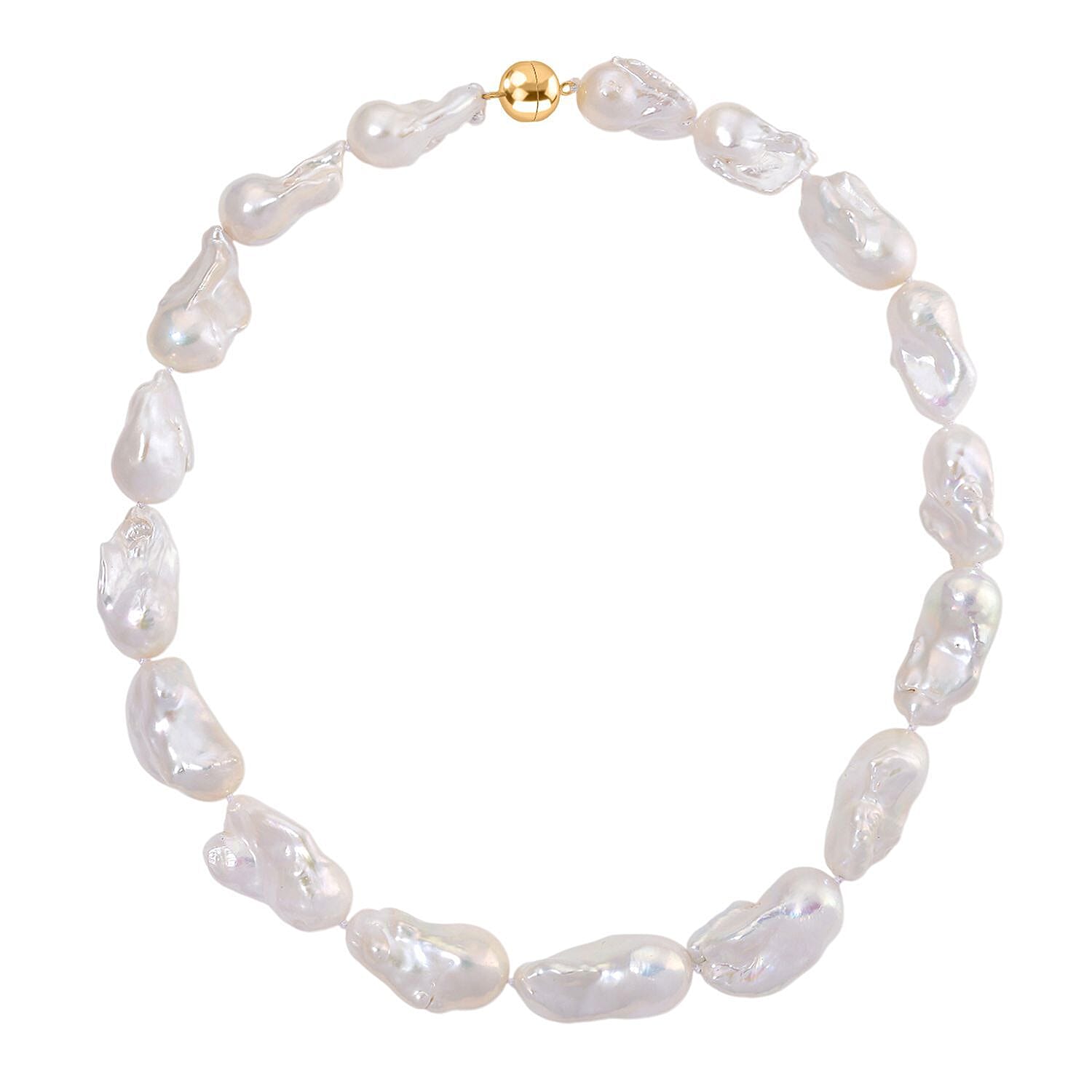 D'Joy White Baroque Pearl Beads Necklace (Size - 20) with Magnetic Claps in Sterling Silver 570.00 Ct.