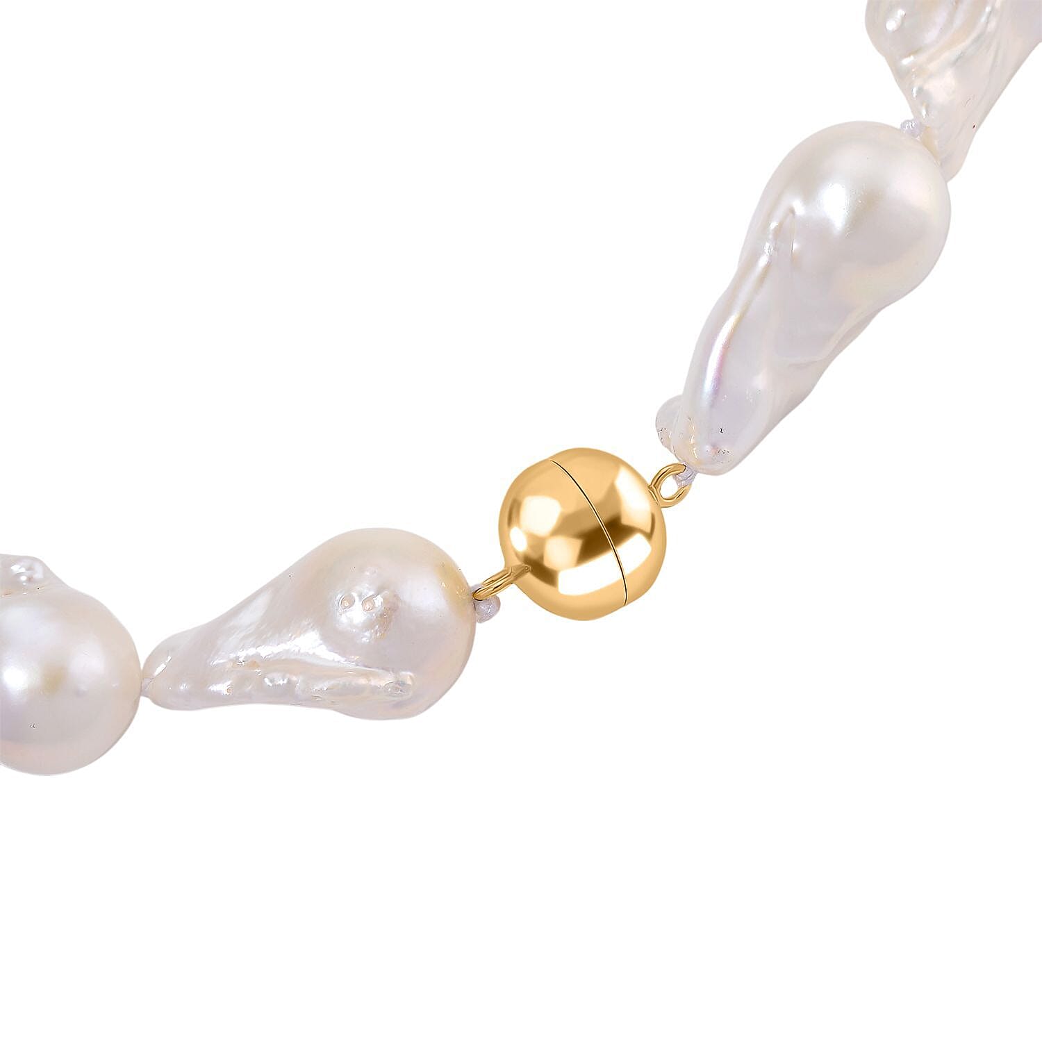 D'Joy White Baroque Pearl Beads Necklace (Size - 20) with Magnetic Claps in Sterling Silver 570.00 Ct.