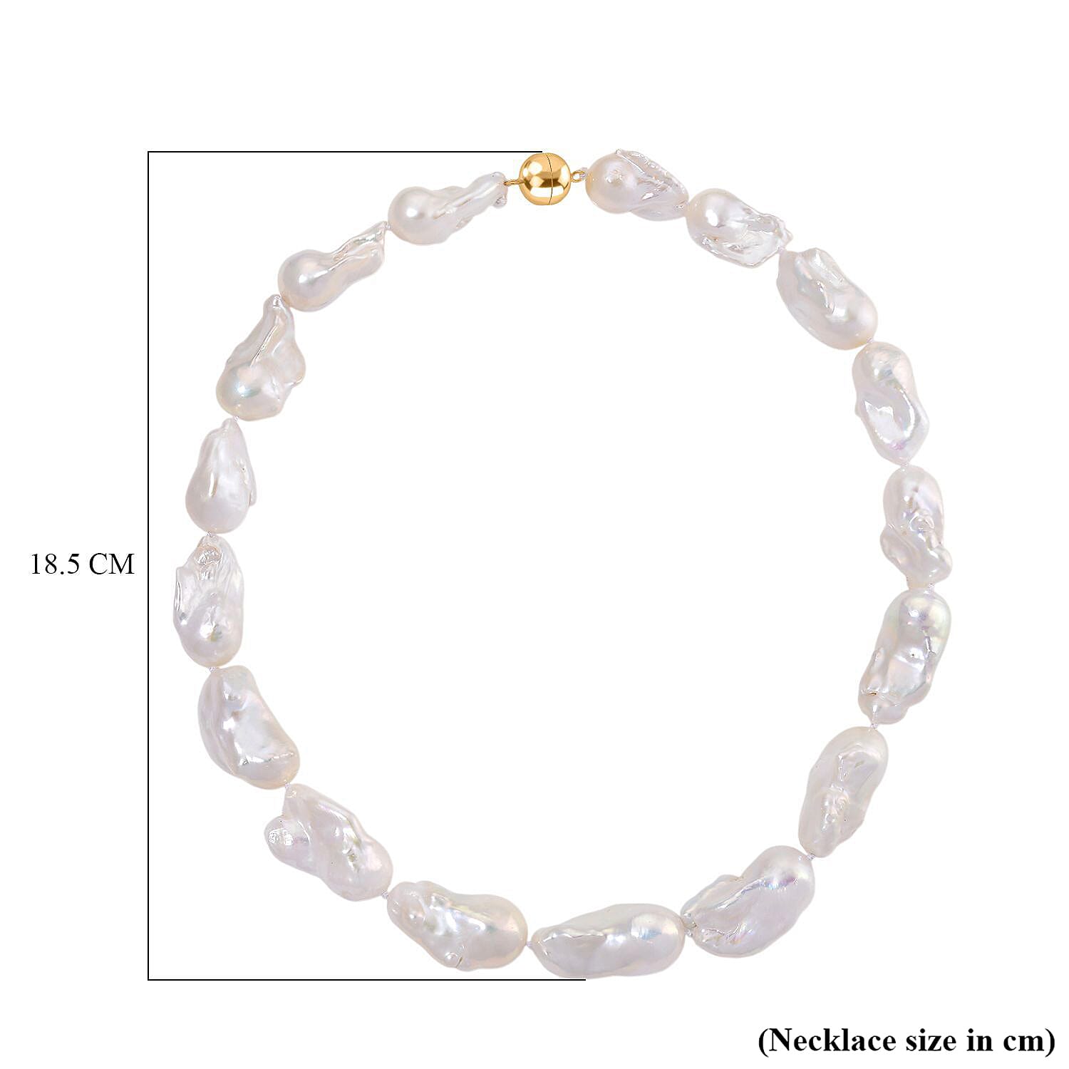 D'Joy White Baroque Pearl Beads Necklace (Size - 20) with Magnetic Claps in Sterling Silver 570.00 Ct.