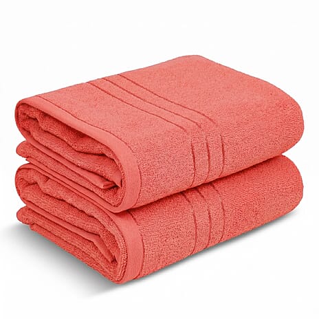 Livmore Set of 2 - Cotton Bath Sheet 550GSM (Size 88x172cm) - Coral