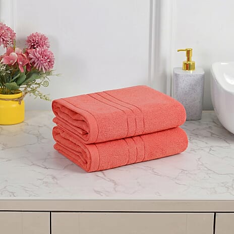 Livmore Set of 2 - Cotton Bath Sheet 550GSM (Size 88x172cm) - Coral