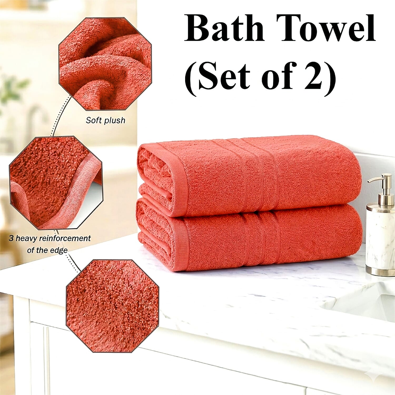 Livmore Set of 2 - Cotton Bath Sheet 550GSM (Size 88x172cm) - Coral