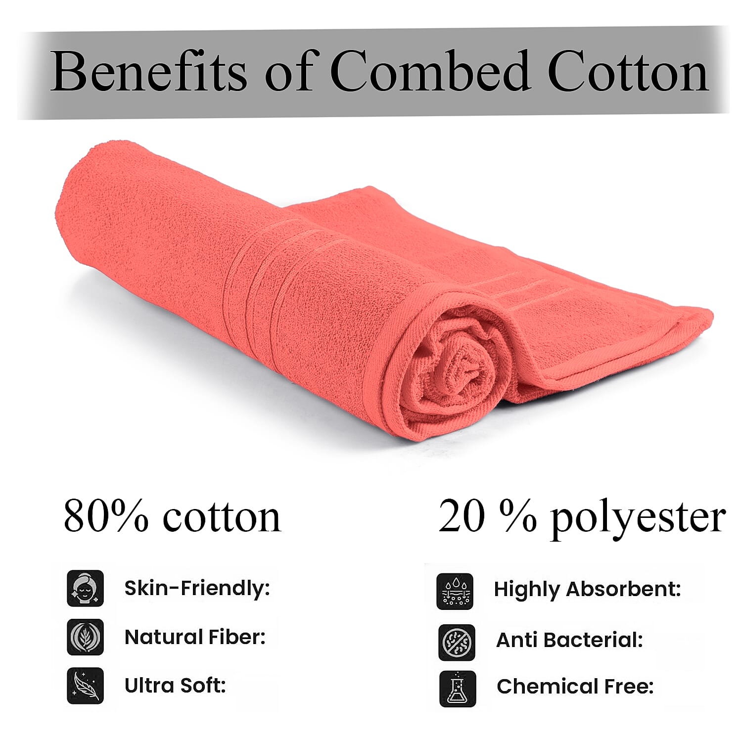 Livmore Set of 2 - Cotton Bath Sheet 550GSM (Size 88x172cm) - Coral