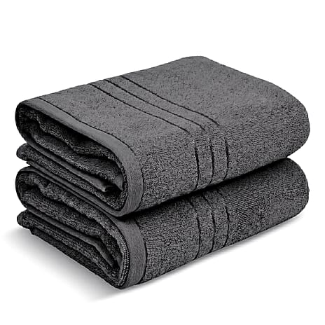 Livmore Set of 2 - Cotton Bath Sheets 550GSM (Size 88x172cm) - Charcoal Grey
