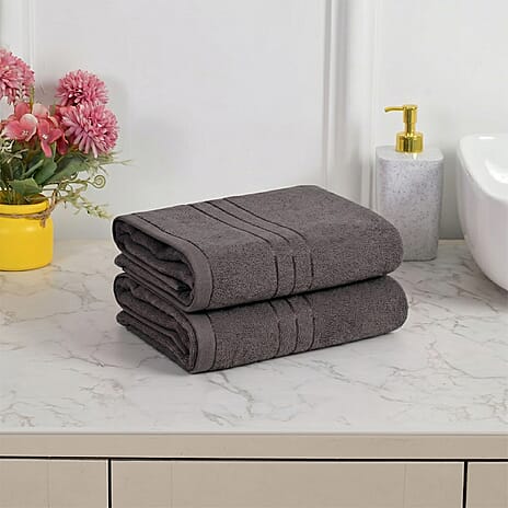 Livmore Set of 2 - Cotton Bath Sheets 550GSM (Size 88x172cm) - Charcoal Grey
