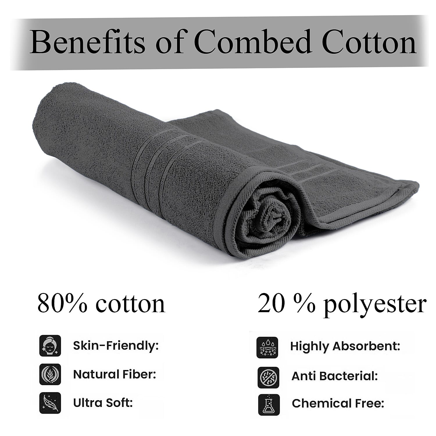 Livmore Set of 2 - Cotton Bath Sheets 550GSM (Size 88x172cm) - Charcoal Grey