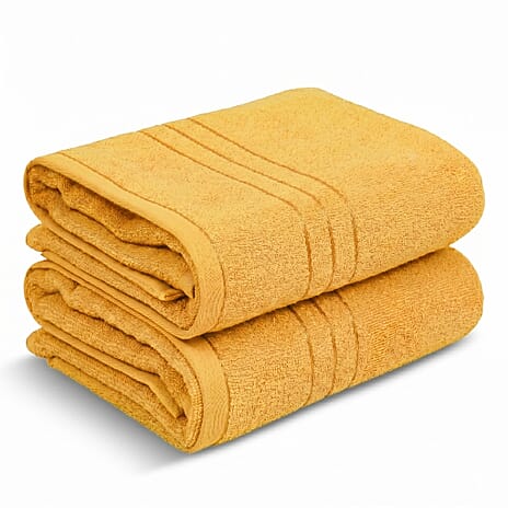Livmore Set of 2 - Cotton Bath Sheets 550GSM (Size 88x172cm) - Mustard