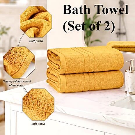 Livmore Set of 2 - Cotton Bath Sheets 550GSM (Size 88x172cm) - Mustard