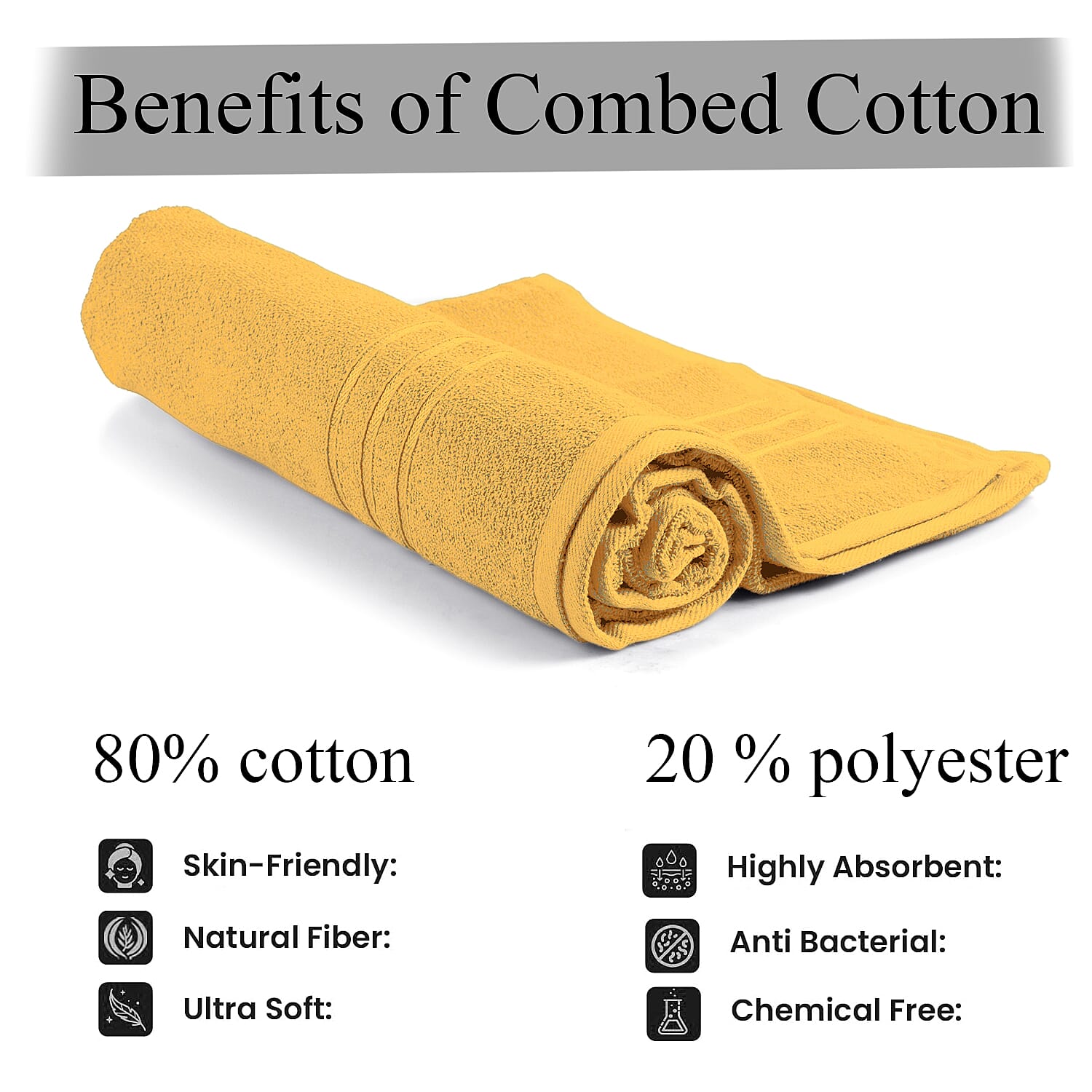 Livmore Set of 2 - Cotton Bath Sheets 550GSM (Size 88x172cm) - Mustard
