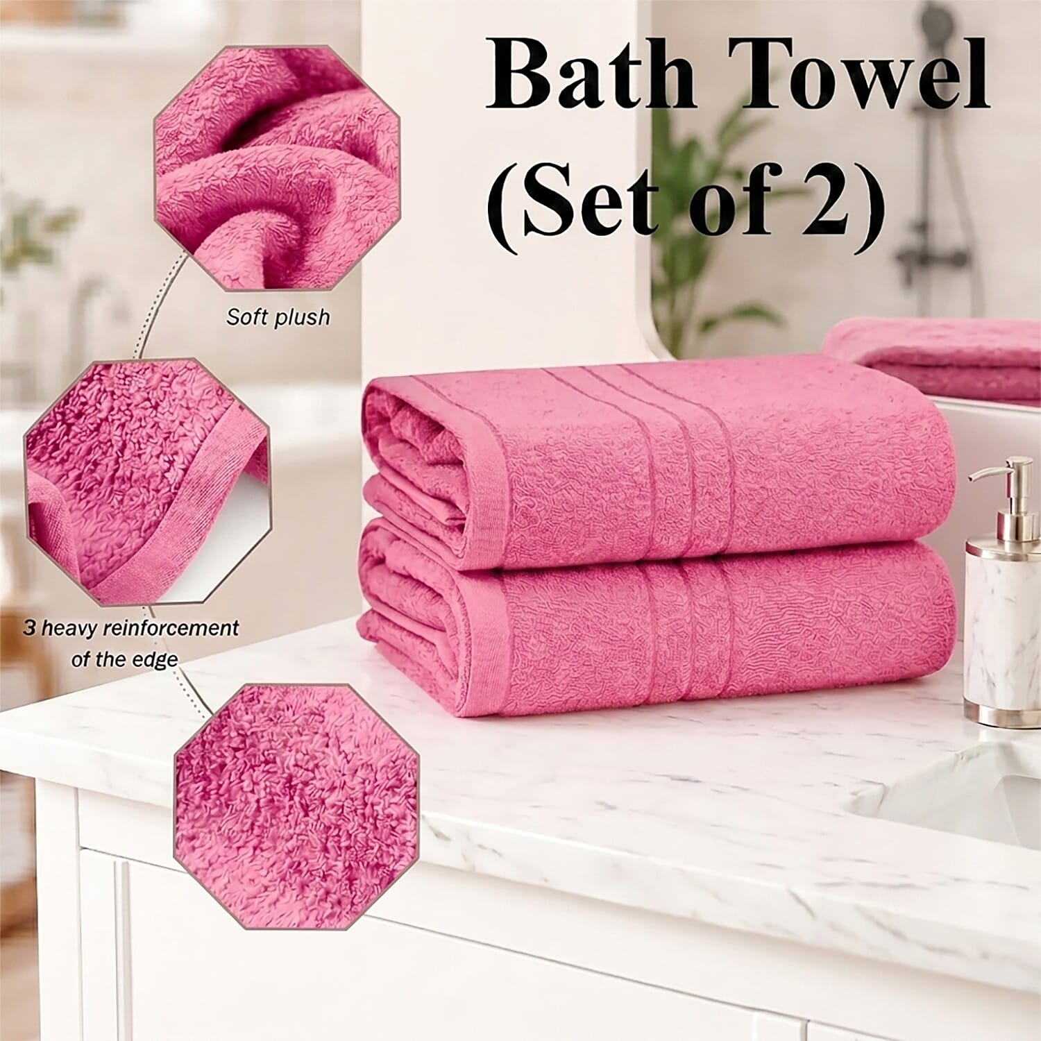Livmore Set of 2 - Cotton Bath Sheets 550GSM (Size 88x172cm) - Pink