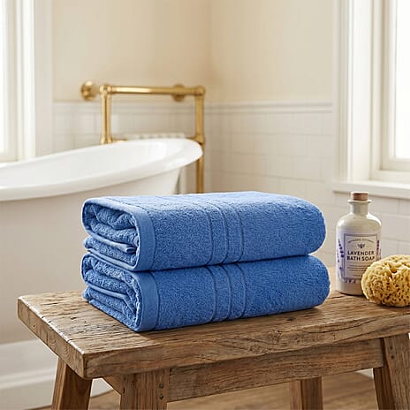 Livmore Set of 2 - Cotton Bath Sheets 550GSM (Size 88x172cm) - Blue