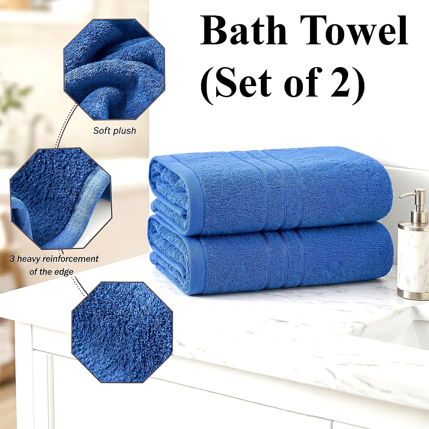 Livmore Set of 2 - Cotton Bath Sheets 550GSM (Size 88x172cm) - Blue