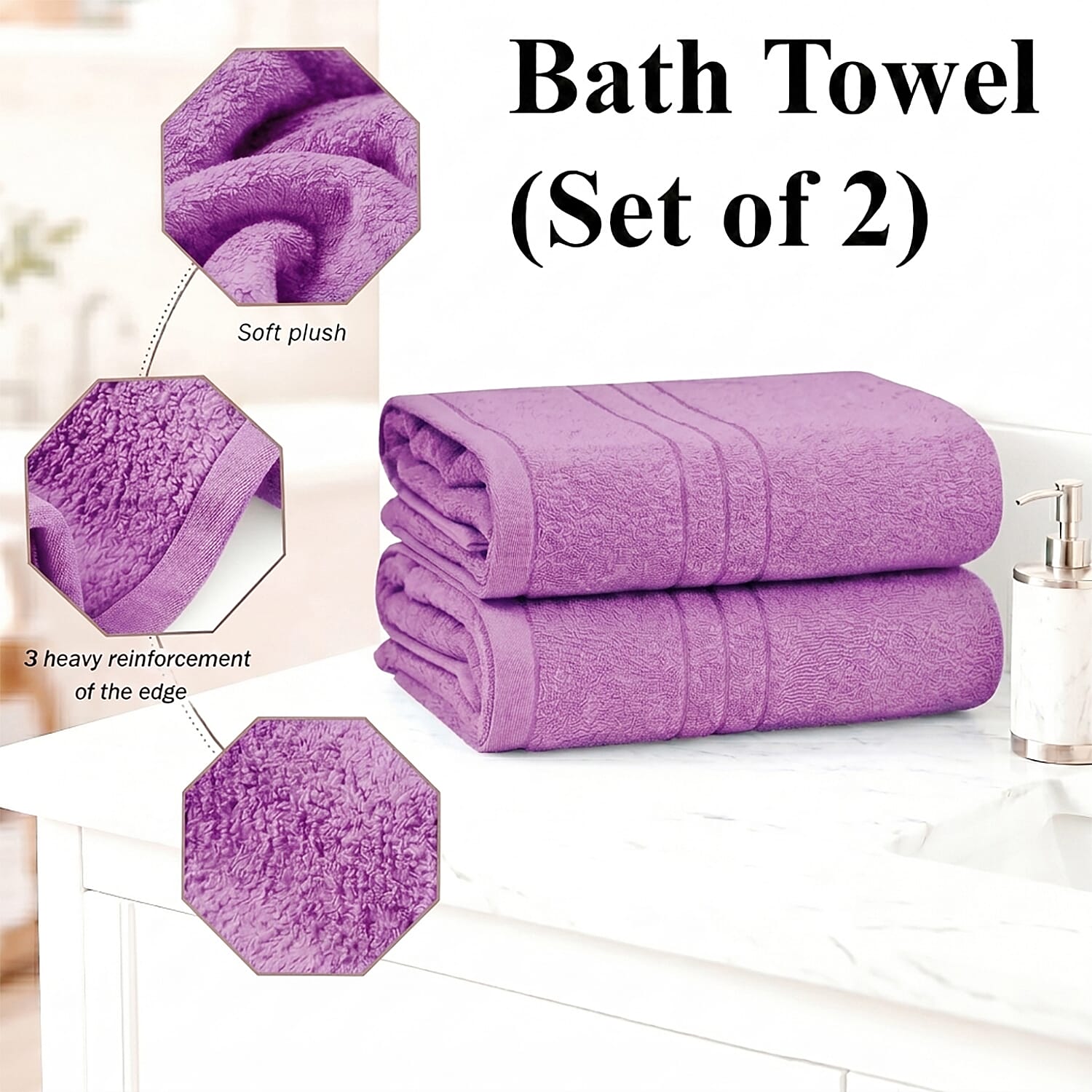 Livmore Set of 2 - Cotton Bath Sheets 550GSM (Size 88x172cm) - Purple