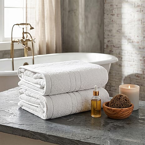 Livmore Set of 2 - Cotton Bath Sheets 550GSM (Size 88x172cm) - White