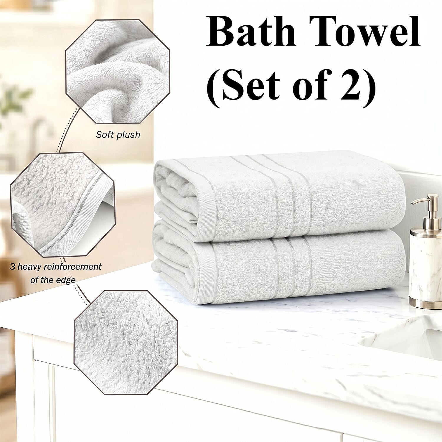 Livmore Set of 2 - Cotton Bath Sheets 550GSM (Size 88x172cm) - White