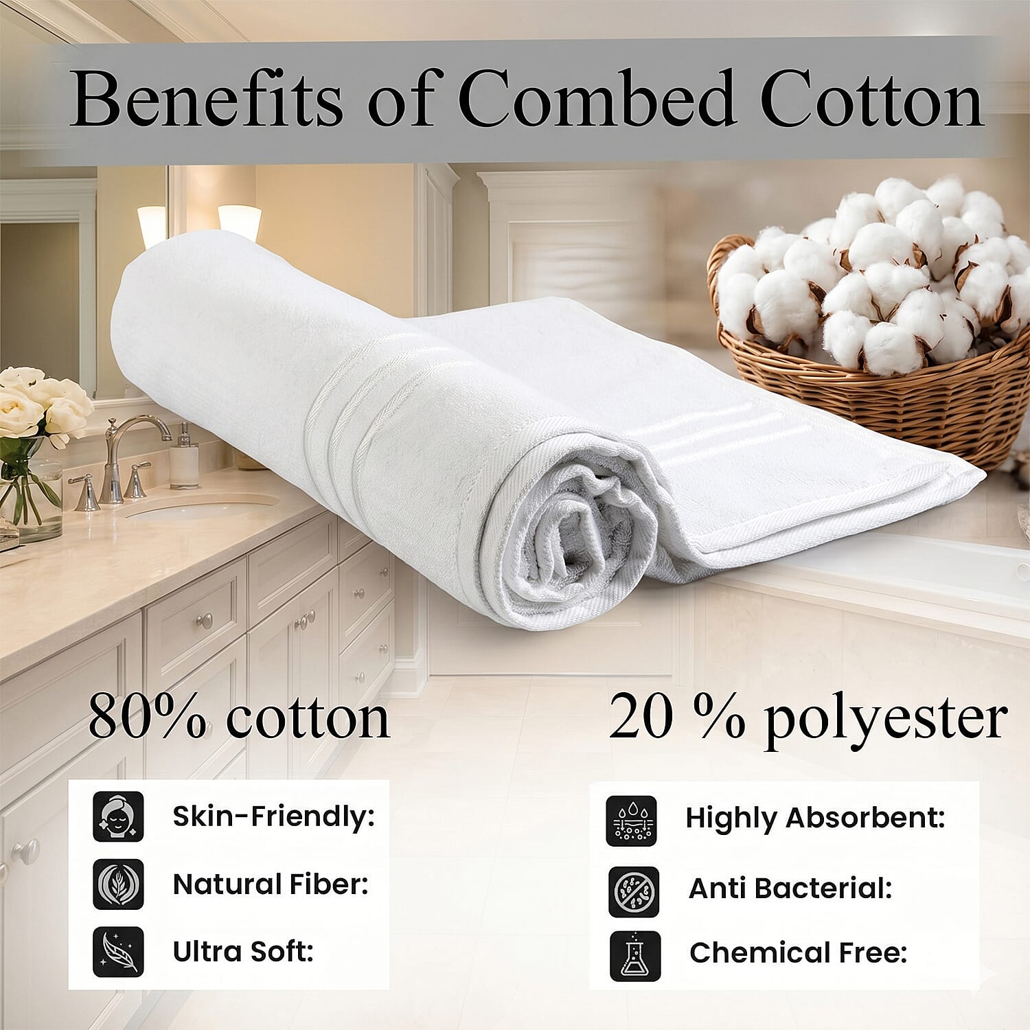 Livmore Set of 2 - Cotton Bath Sheets 550GSM (Size 88x172cm) - White