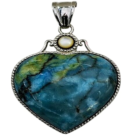 Larimar Blue Crazy Lace Agate Heart Shape & Round Agate Pendant.