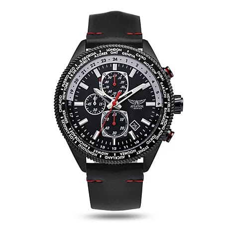 Aviator Automatic Mens Watch in Stainless Steel - Black