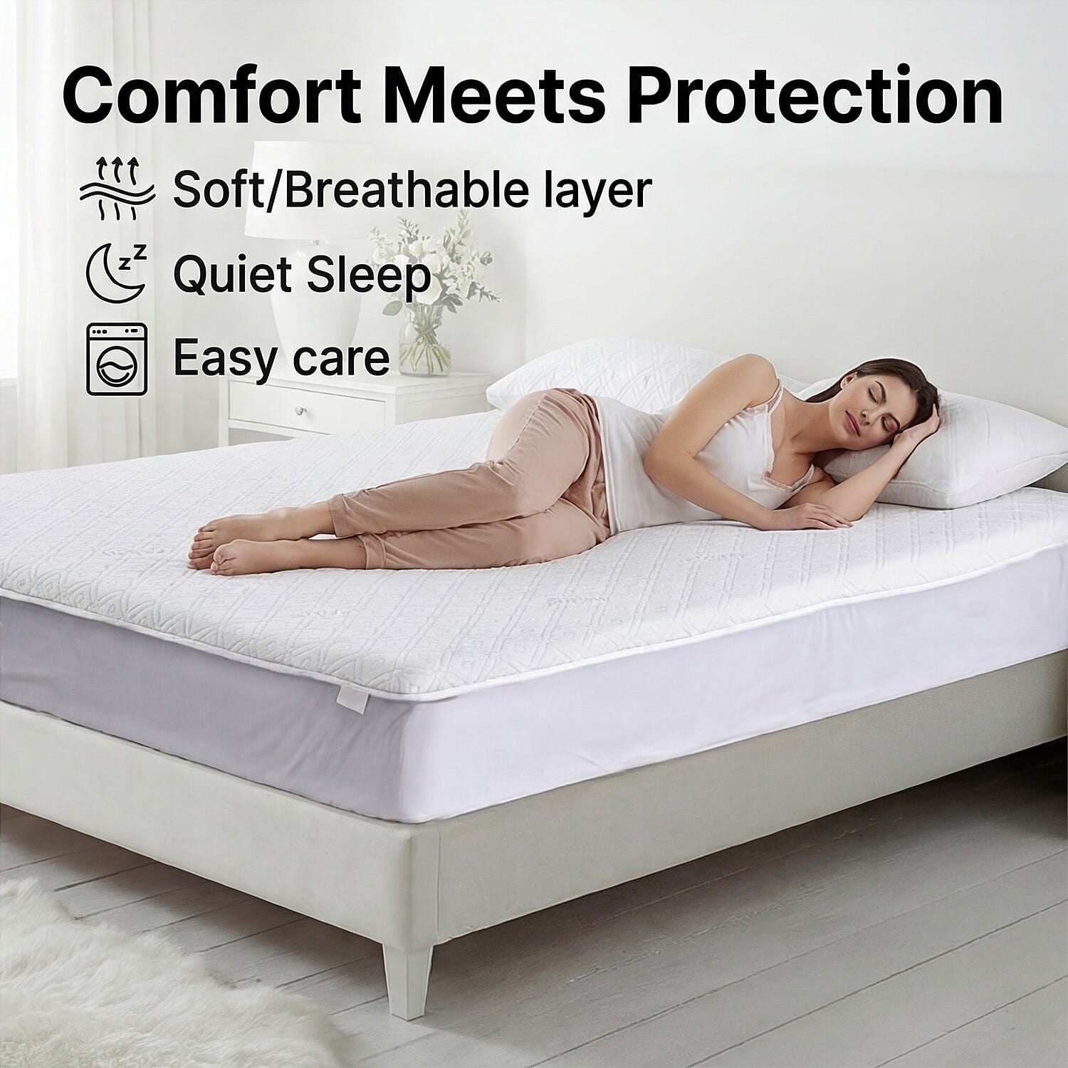 Hush Haven Patterned Mattress Pad (Size 135x30 cm) - White & White