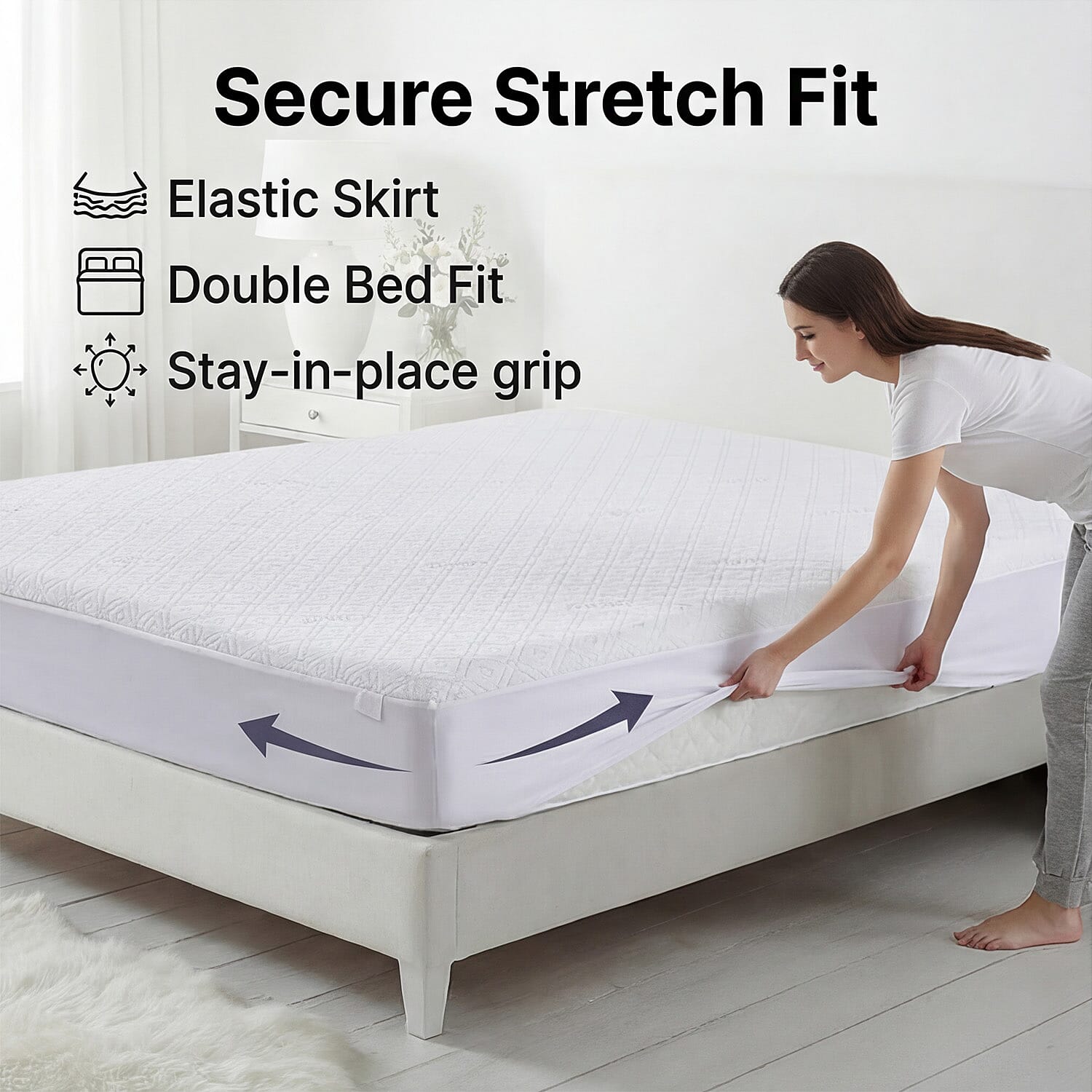 Hush Haven Patterned Mattress Pad (Size 135x30 cm) - White & White