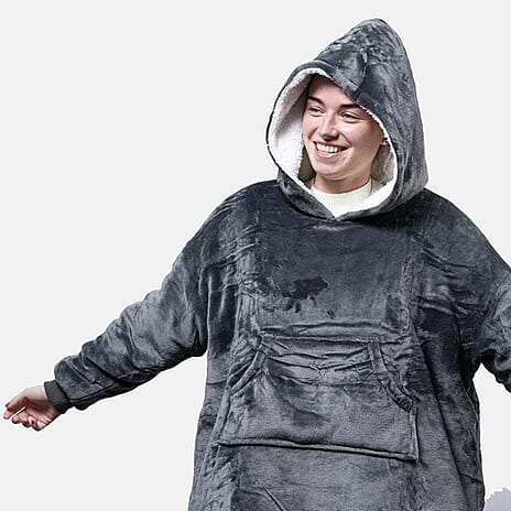 Closeout Deal- Adult Oversized Double layer  Hoodie Blanket (One Size) - Charcoal